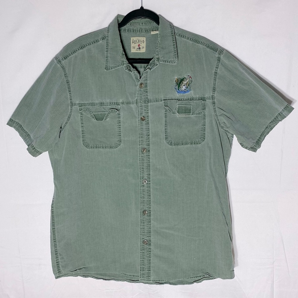 Vintage Red Head Green Rip Stop Short Sleeve Button Up Shirt XL Gorpcore
